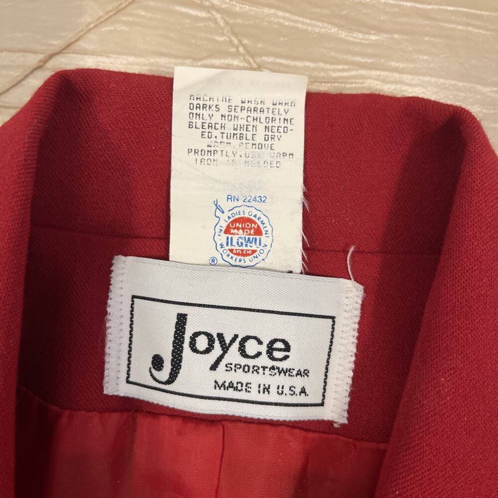Vintage Joyce Sportswear Womens Blazer Size 12 Red Black Trim Wool USA Career - Picture 6 of 9